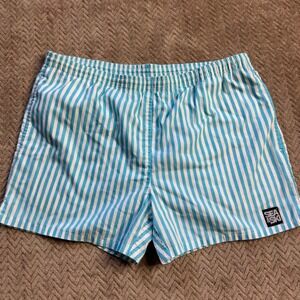 Vintage Sea & Ski Mens Striped Swim Trunks Blue White Mesh Lined Medium 41-4372